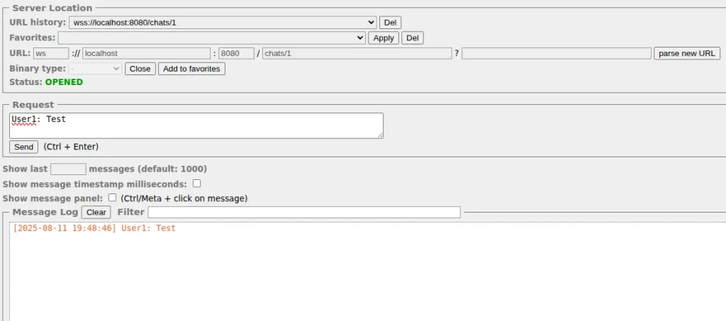 图片：两个 WebSocket 客户端交换消息的屏幕截图